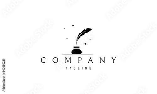 Vector logo on which an abstract image of an inkwell with a feather personifying the writer's craft.