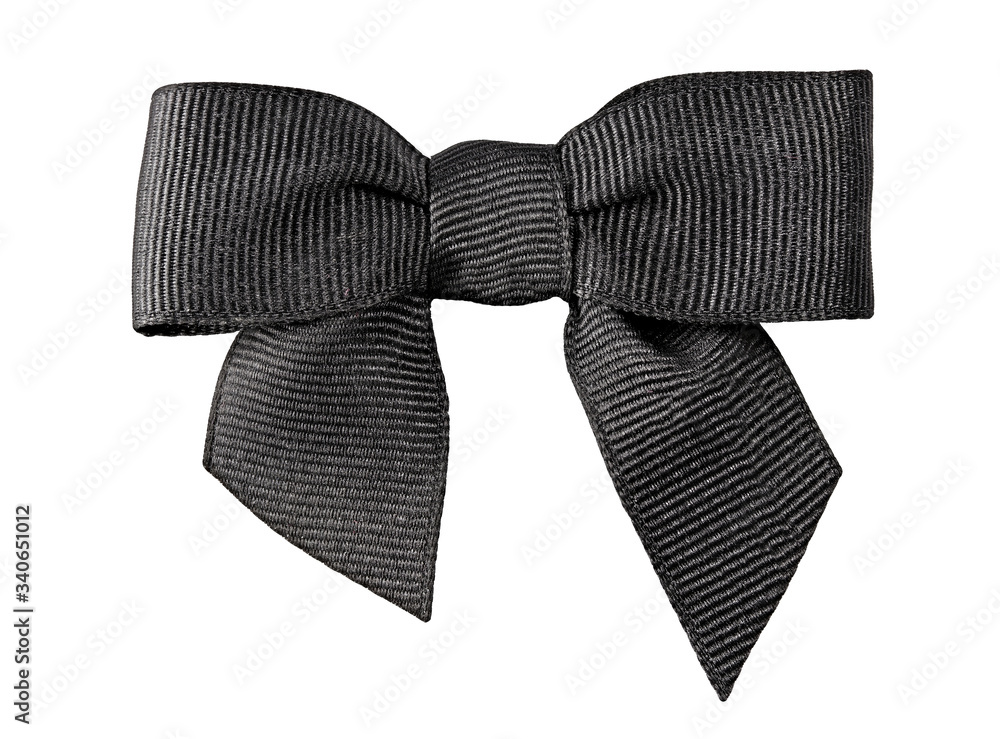 A decorative black bow of ribbon isolated on a white background A decorative black bow of ribbon isolated on a white background