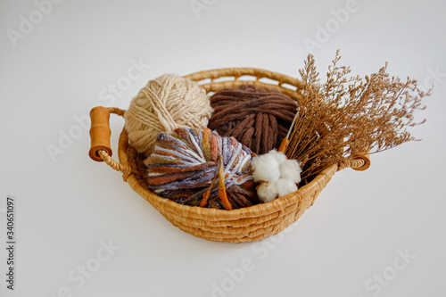 basket with yarn balls decoration