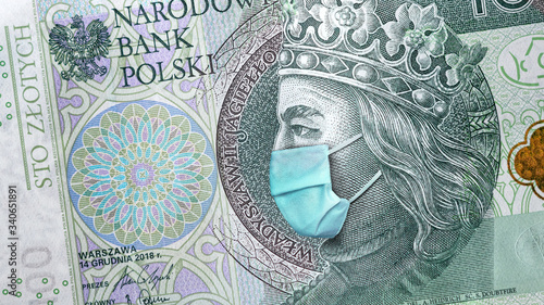 Polish 100 zlotych, printed during Coronavirus pandemic. National Bank of Poland prints huge amount of money to save Polish economy and prevent country from recession. 