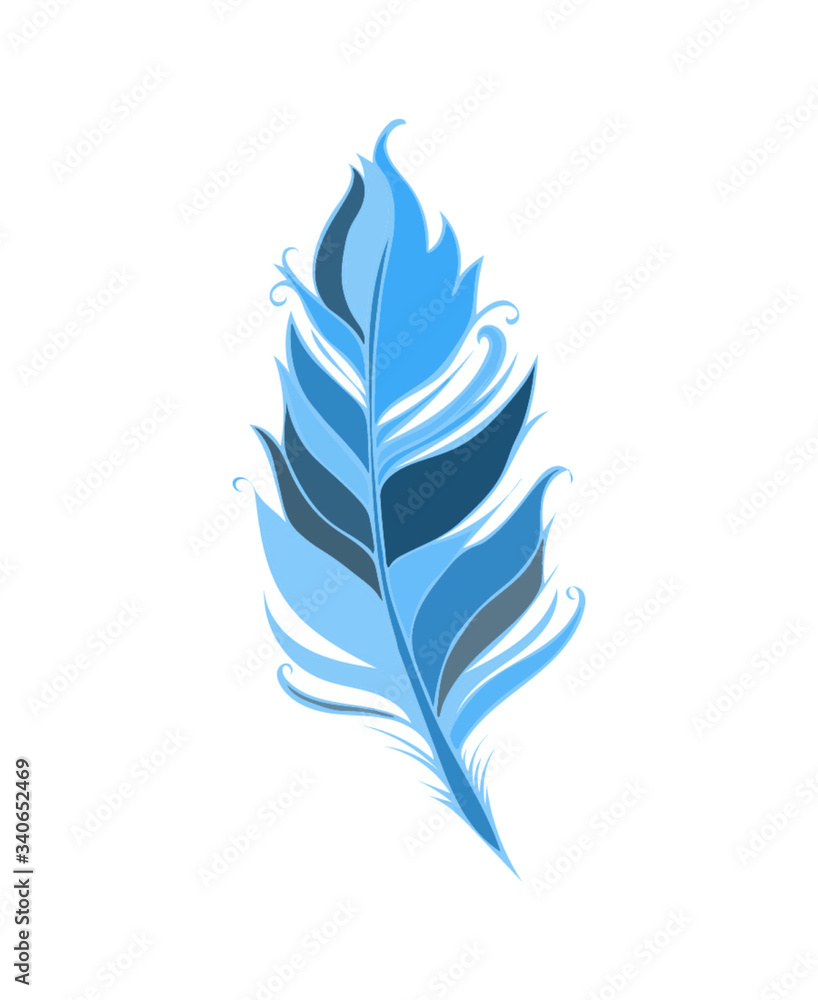 Blue Feather isolated on white background. Vector illustration