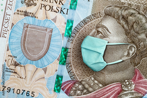 Polish 500 zlotych, printed during Coronavirus pandemic. National Bank of Poland prints huge amount of money to save Polish economy and prevent country from recession.  photo