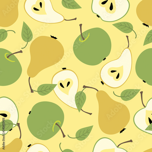 Seamless texture with the image of apples and pears. Vector color image.