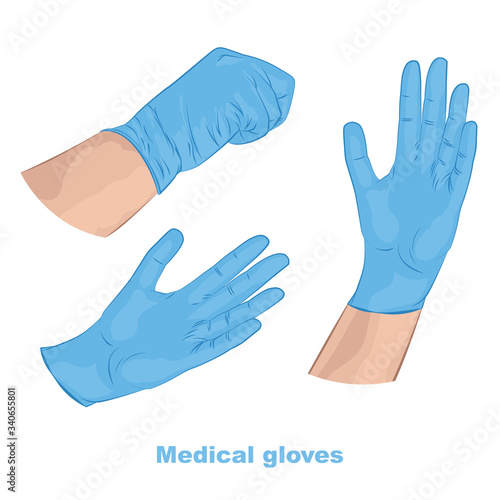 Medical sterile gloves set. Hand in gloves vector illustration.