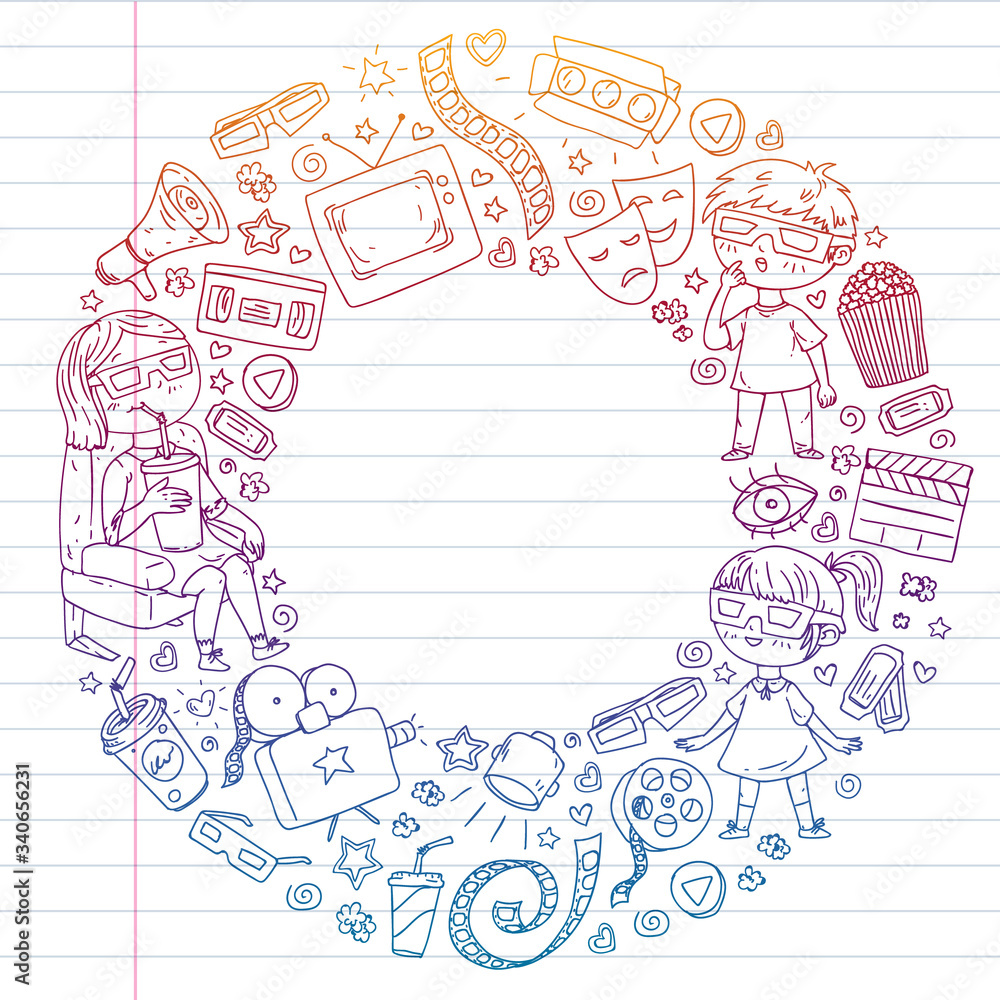 Online cinema. Vector pattern with movie icons. Online cinema. Vector pattern with movie icons.