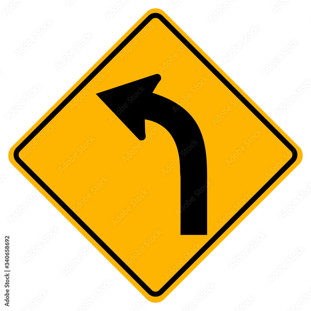 Warning signs Curve to left on white background Warning signs Curve to left on white background