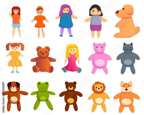 Doll icons set. Cartoon set of doll vector icons for web design