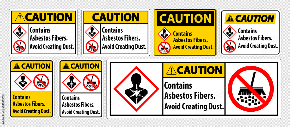 Plakat Caution Label Contains Asbestos Fibers,Avoid Creating Dust