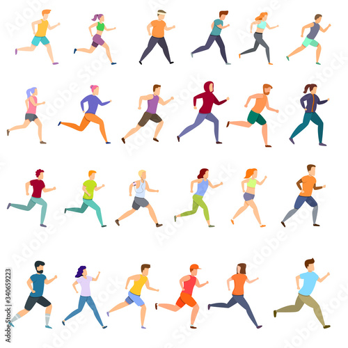 Running icons set. Cartoon set of running vector icons for web design
