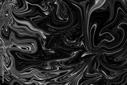 Digital abstract illustration. Vivid fluid art background. Artistic marble or painting effect. Monochrome. Black, white and grey.