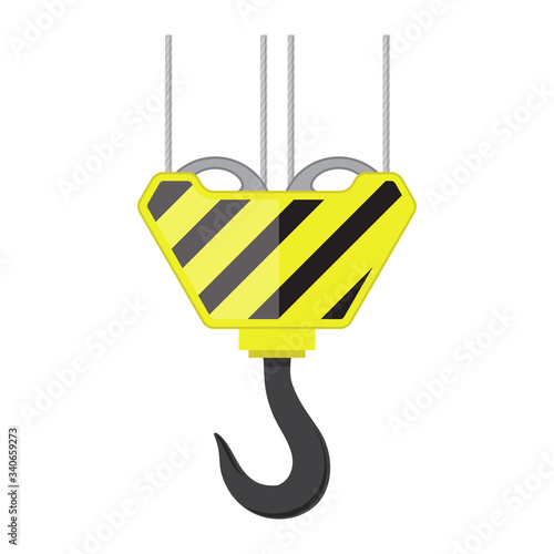 Industrial Hook Icon Isolated on White Background. Construction Crane Logo. Old Lifting Machinary and Steel Rope.
