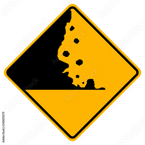 Warning signs Falling rocks on white background