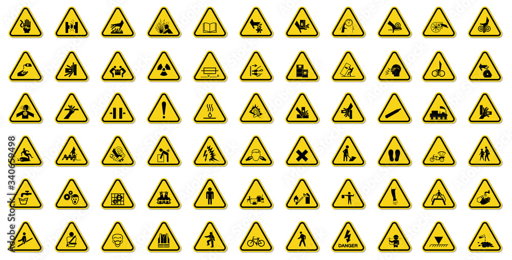 Warning Hazard Symbols labels Sign Isolate on White Background,Vector Illustration Warning Hazard Symbols labels Sign Isolate on White Background,Vector Illustration