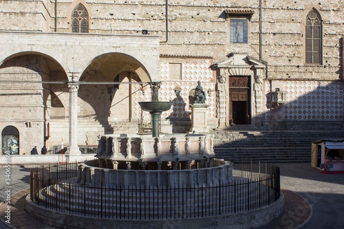 Fontana Maggiore and Saint Lawrence Cathedral in Piazza IV Novembre in Perugia, Italy