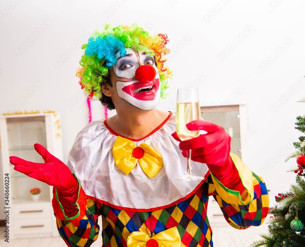 Funny clown in Christmas celebration concept Funny clown in Christmas celebration concept