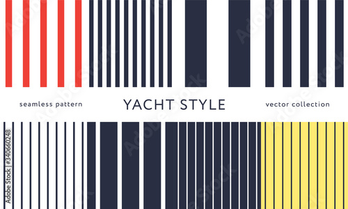Set of nautical seamless patterns. Yacht style design. Vintage decorative background. Template for prints, wrapping paper, fabrics, flyers, banners, posters and placards. Vector illustration. 