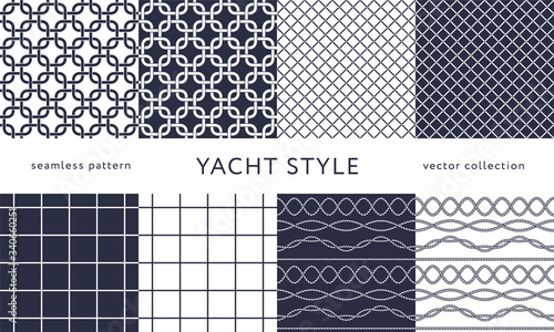 Set of nautical seamless patterns. Yacht style design. Vintage decorative background. Template for prints, wrapping paper, fabrics, flyers, banners, posters and placards. Vector illustration.  photo
