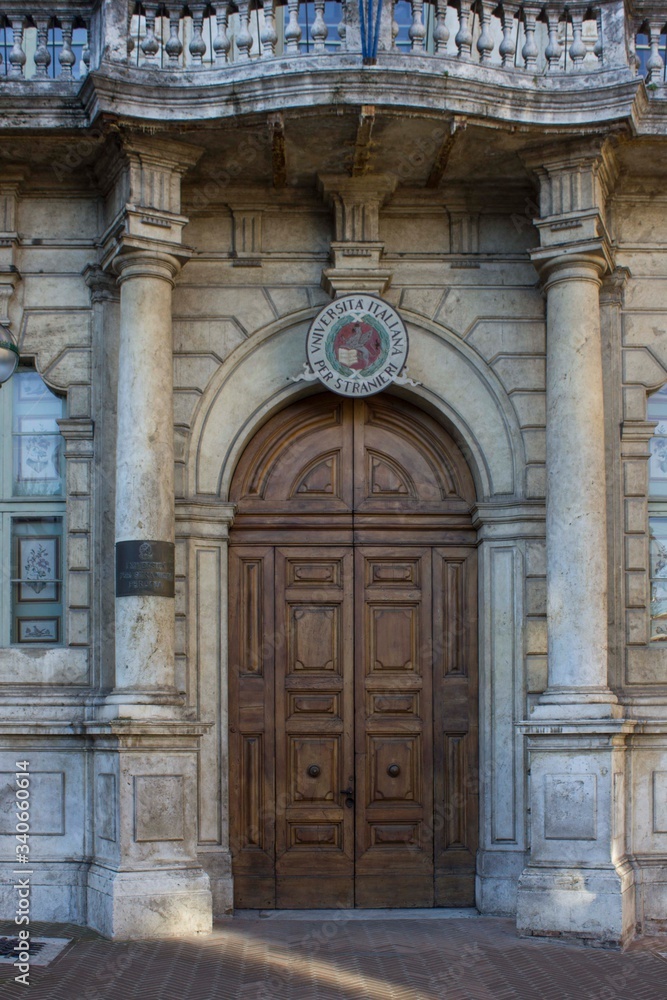 Entrance door of the  Italian University for foreigners in Perugia, Italy