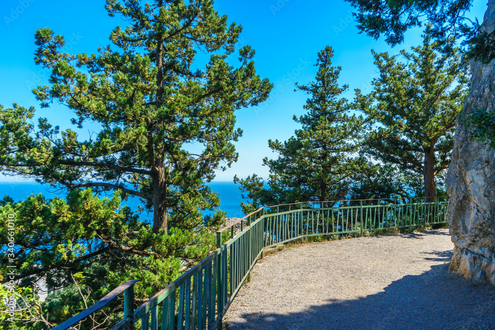 Mountain hiking trail along the Black Sea coast near Yalta