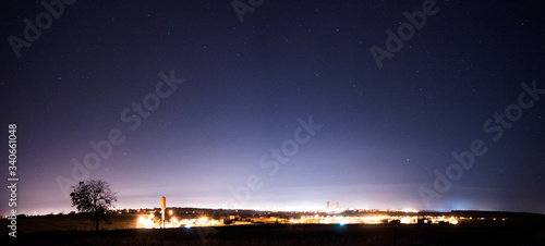 Panoramic view of Bauru in the night with some city lights and stars