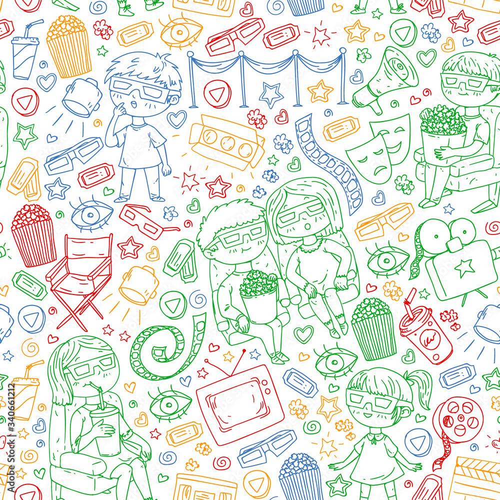 Online cinema. Vector pattern with movie icons. Online cinema. Vector pattern with movie icons.