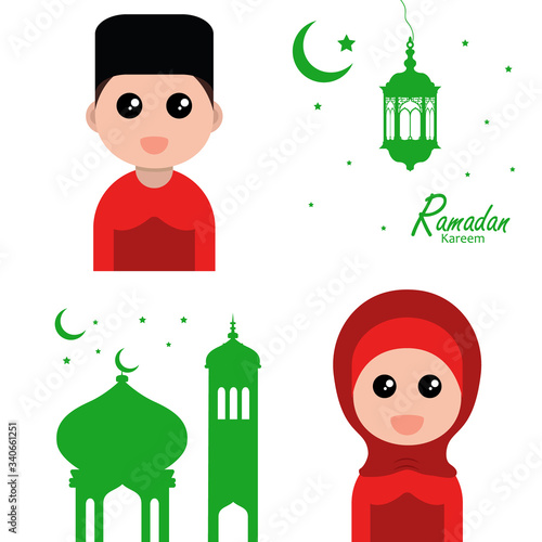 flat illustration ramadan background with ramadan kareem character design