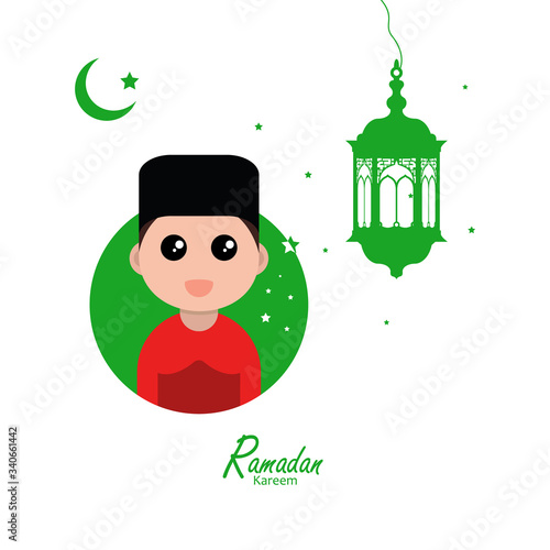 flat illustration ramadan background with ramadan kareem character design