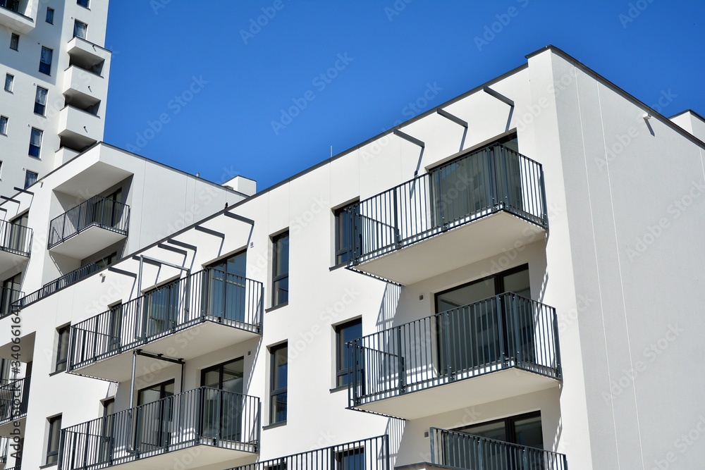 Facade of new residential building. Contemporary apartment building . Generic residential architecture.