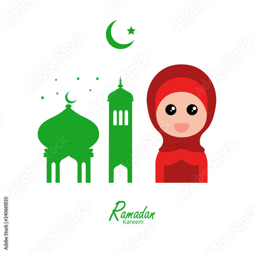 flat illustration ramadan background with ramadan kareem character design