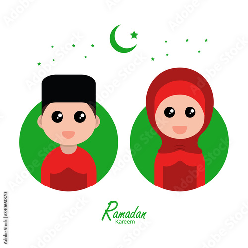 flat illustration ramadan background with ramadan kareem character design