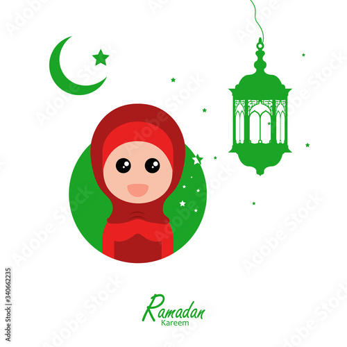 flat illustration ramadan background with ramadan kareem character design