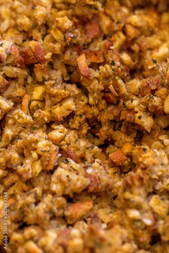 Classic Traditional Thanksgiving Stuffing close up Classic Traditional Thanksgiving Stuffing close up