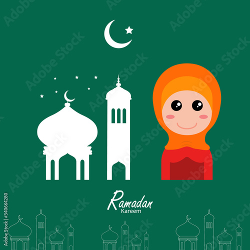 flat illustration ramadan background with ramadan kareem character design