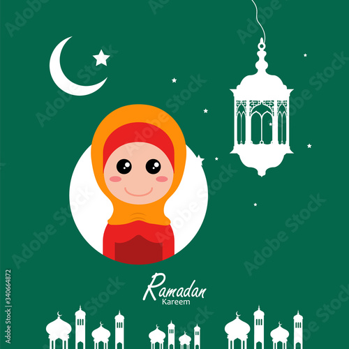 flat illustration ramadan background with ramadan kareem character design