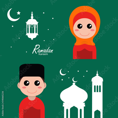 flat illustration ramadan background with ramadan kareem character design