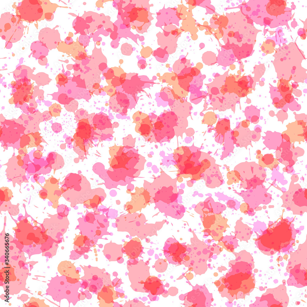 Pink watercolor spatters texture seamless pattern