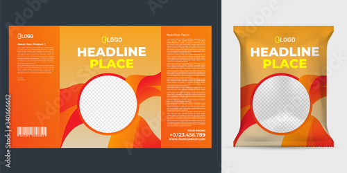 Realistic vector design Potato chips packaging template.