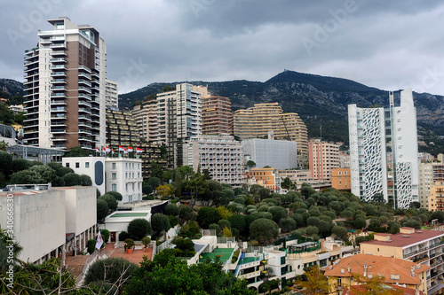 Aerial view of Monaco from the heights of the exotic garden
