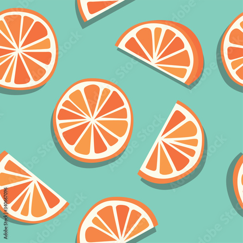Vector Minimal Blood Orange, Grapefruit, Mandarin or Clementine Seamless Pattern, Orange & Blue Combination 