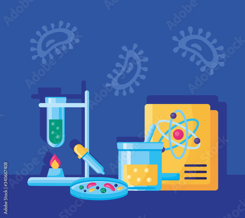 covid19 pandemic poster with laboratory search vaccine