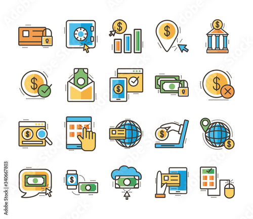 bundle of online banking set icons