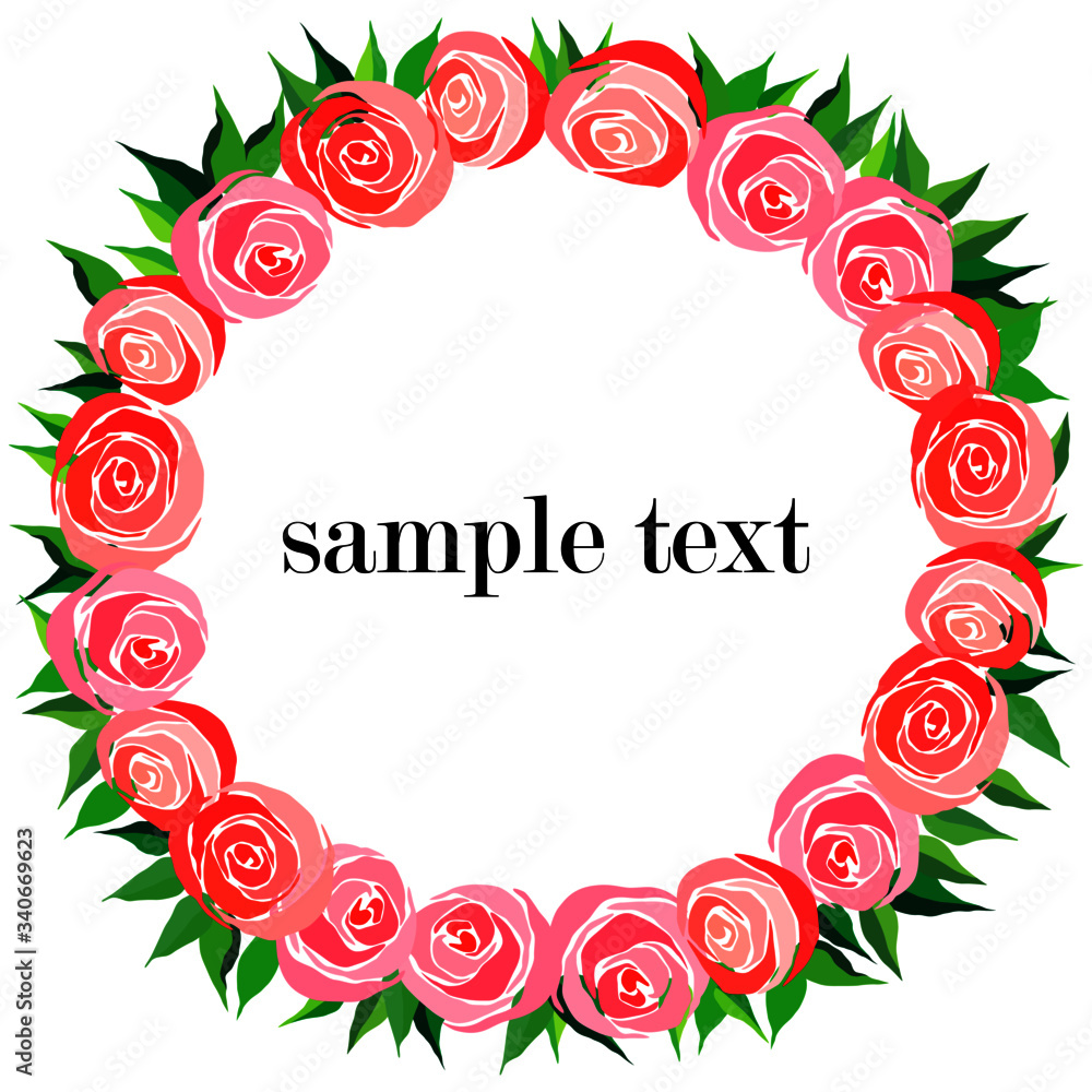 vector illustration, floral round frame for leaflets, greetings, roses, background for design