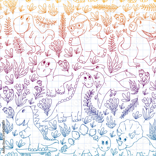 Dinosaurs, dino. Vector pattern kids fabric, textile, nursery wallpaper. Illustration for children. © Anastasia