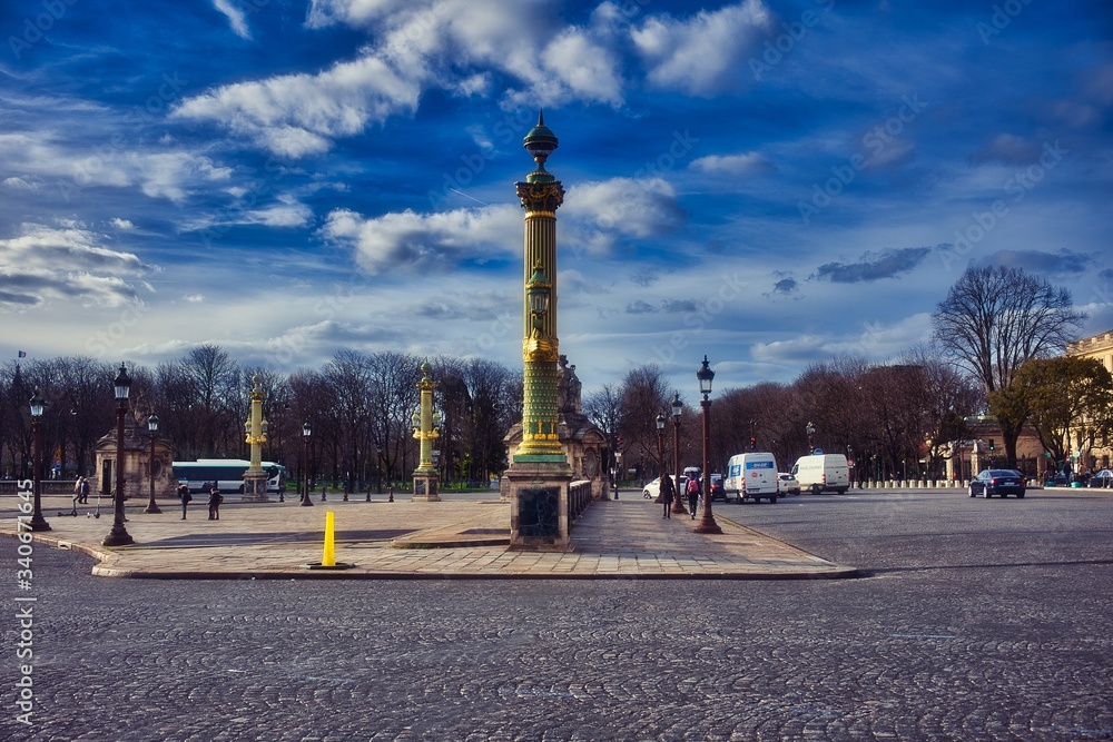 Beautiful Place de la Concorde, Paris under an amazing Sky during the lock-down period due to covid-19