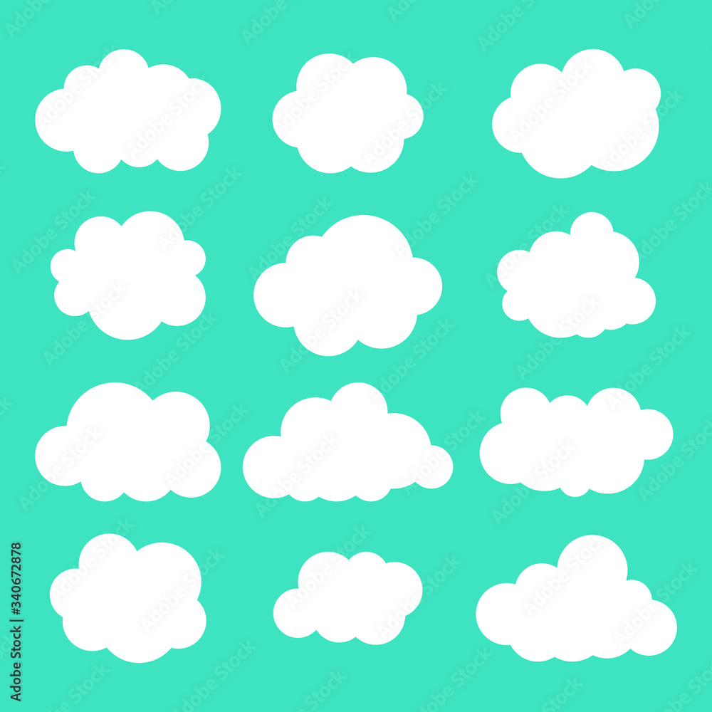 Set of clouds in blue sky. Cloud icon shape. Collection of different clouds, label, symbol. Graphic vector design element for logo, web and print. Set of clouds in blue sky. Cloud icon shape. Collection of different clouds, label, symbol. Graphic vector design element for logo, web and print.