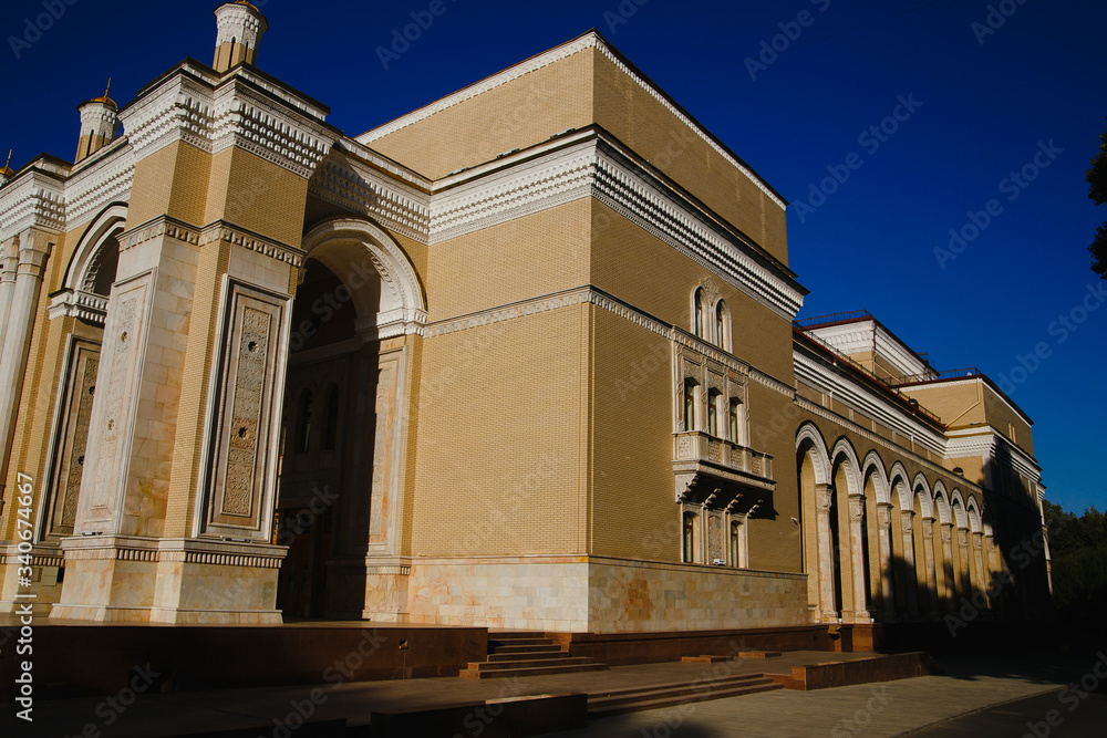 Building roof pattern on sky background. Exterior decoration.