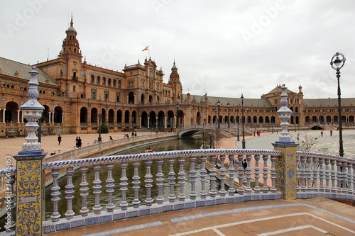 Evocative panorama of the Plaza de Espana. One of Sevilles most outstanding attractions.