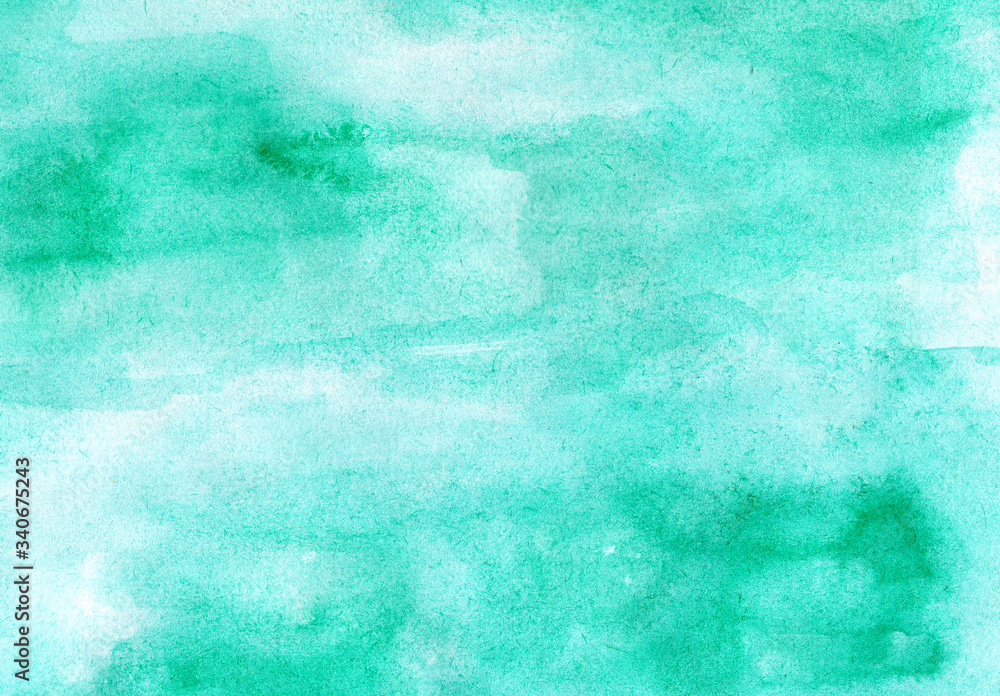 Abstract aquamarine background blue green and white watercolor paint 