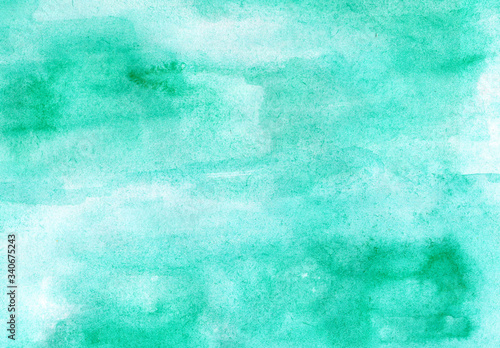 Abstract aquamarine background blue green and white watercolor paint 