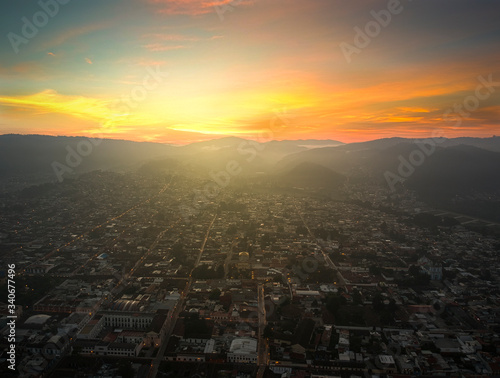aerial sunset view of the city